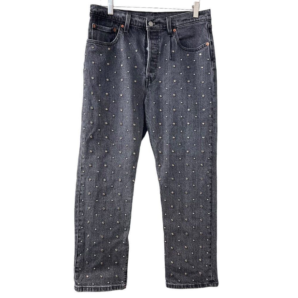 Levi's 501 Jeans Studded Women's Size 29x26 Black Acid Wash Y2K Punk Rock Grunge